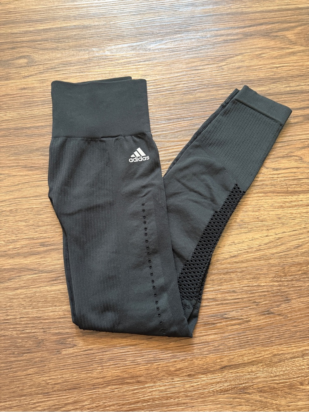 adidas Black Women's High-Rise Athletic Leggings with Mesh Details